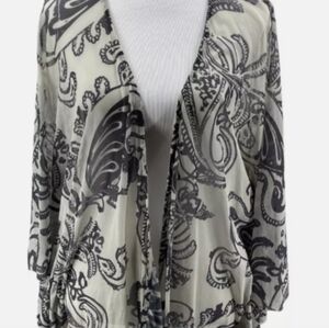 Anthropologie Lilka Kimono Top Womens One Size White Paisley Nylon Open Front